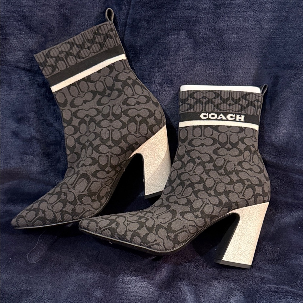 Coach Black and Gray Patterned Heeled Boots
